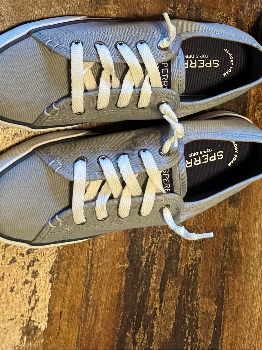 Sperry women’s  Light Gray Canvas Lace-Up Sneakers with White Laces